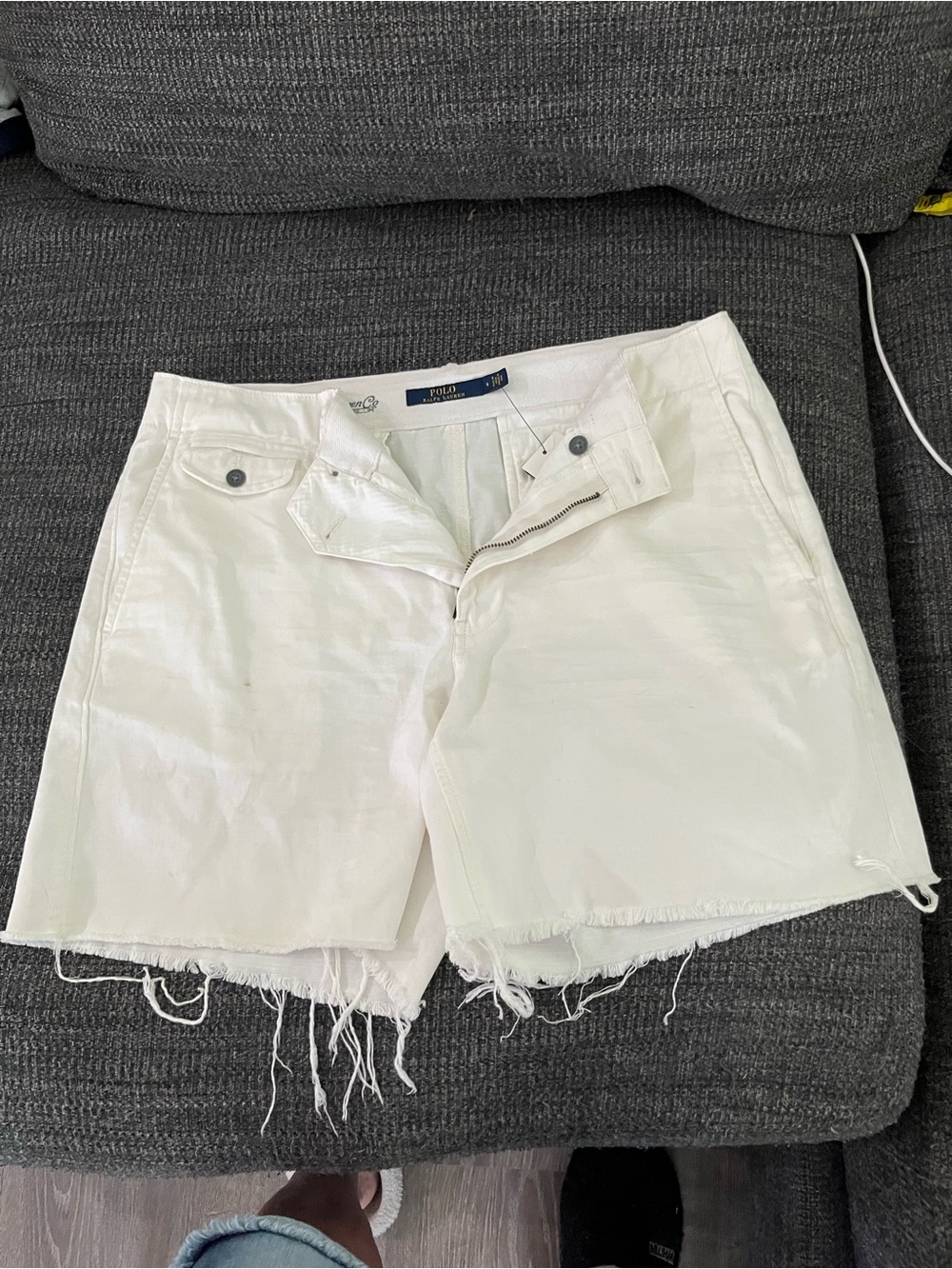 Ralph Lauren White Frayed Hem Denim Shorts